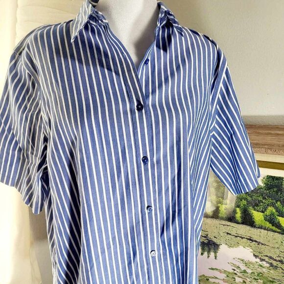 Easy Care Cotton Stripe Print Point collar Short sleeve Button Front shirt Size - Picture 1 of 14